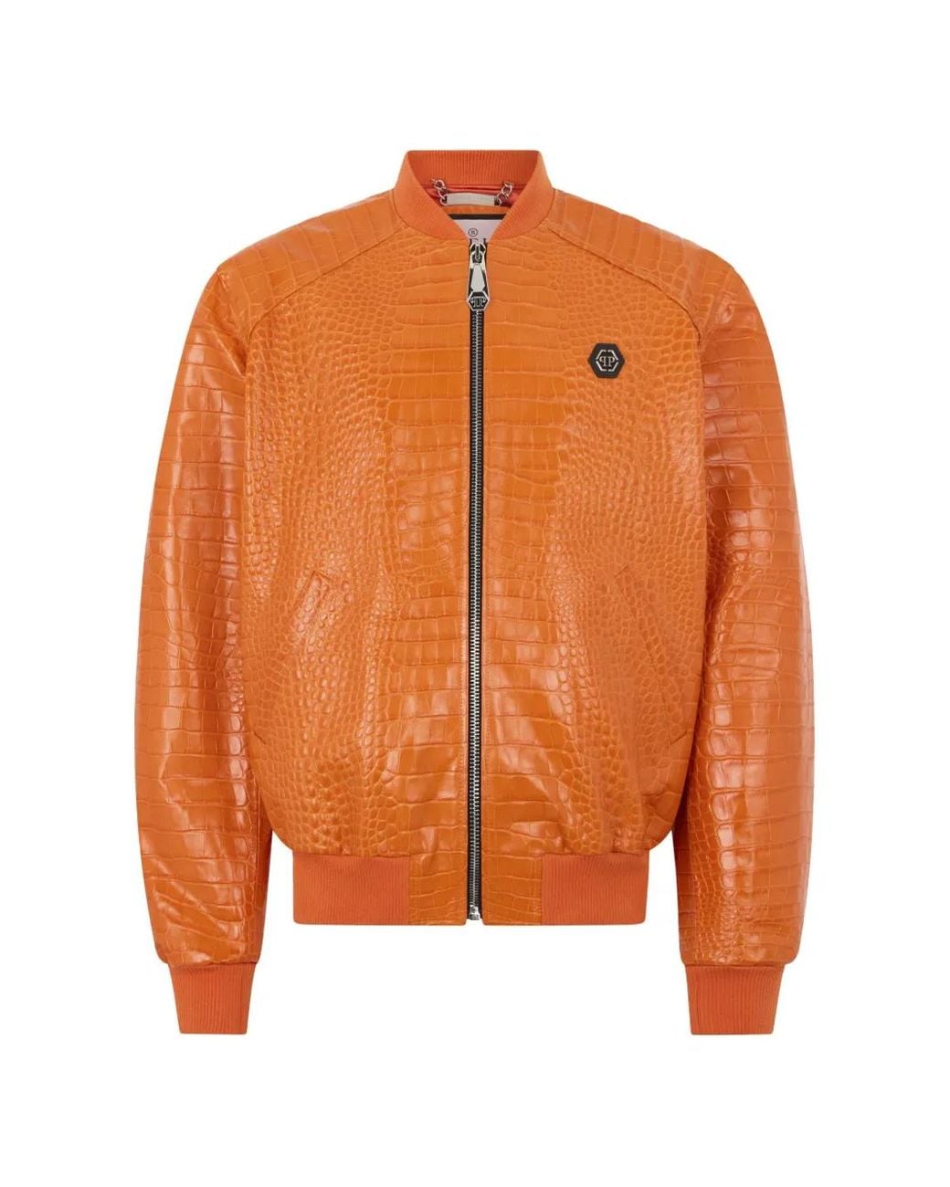 Philipp Plein Orange Veste En Cuir À Design Embossé for men