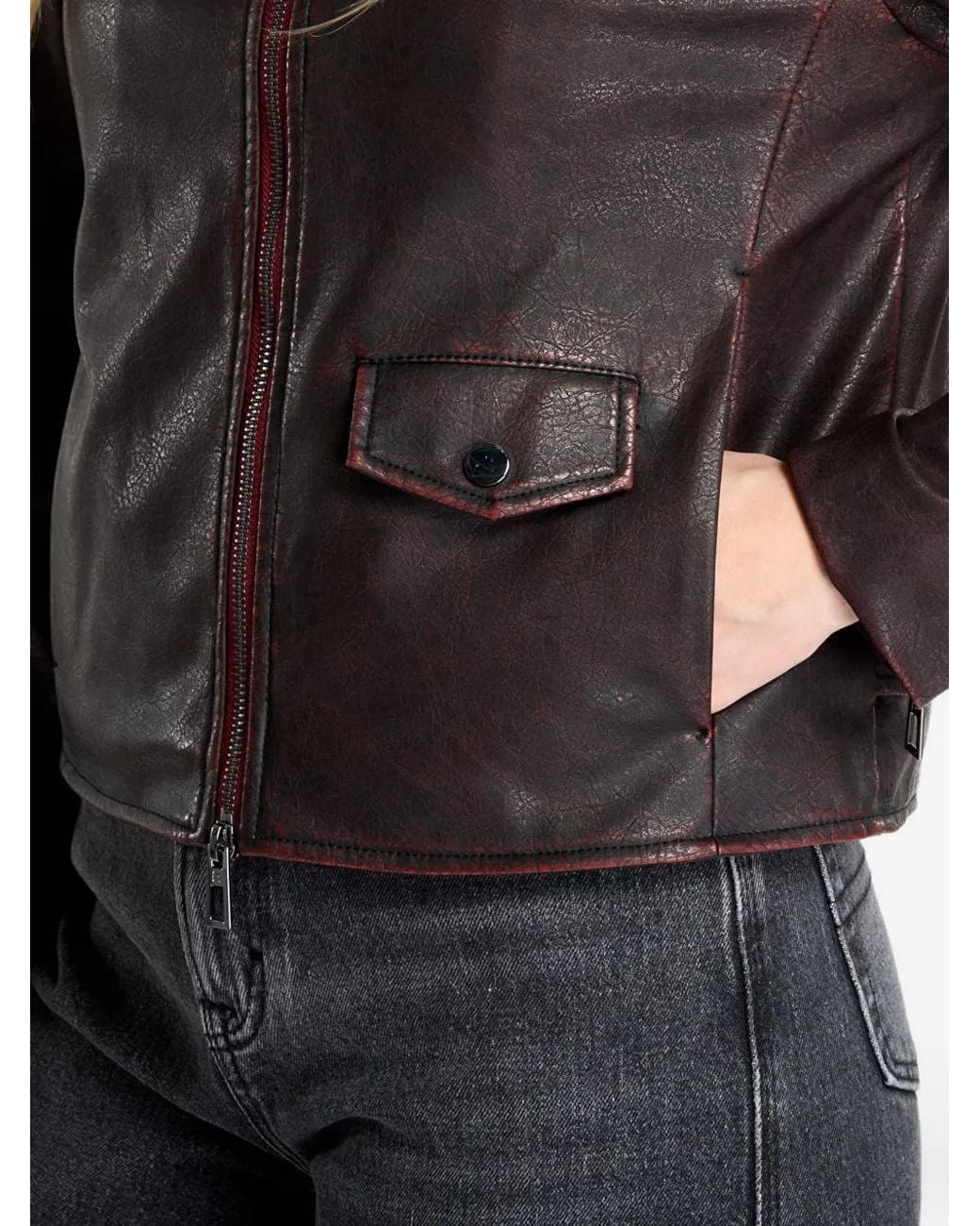 Desigual Brown Distressed-Finish High-Neck Jacket