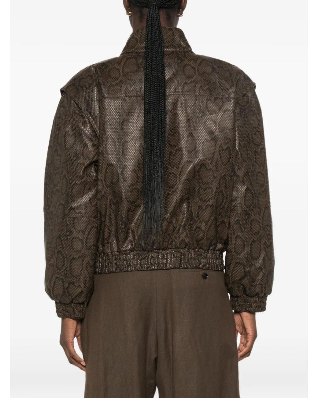 Twinset Brown Snake-Effect High-Neck Jacket