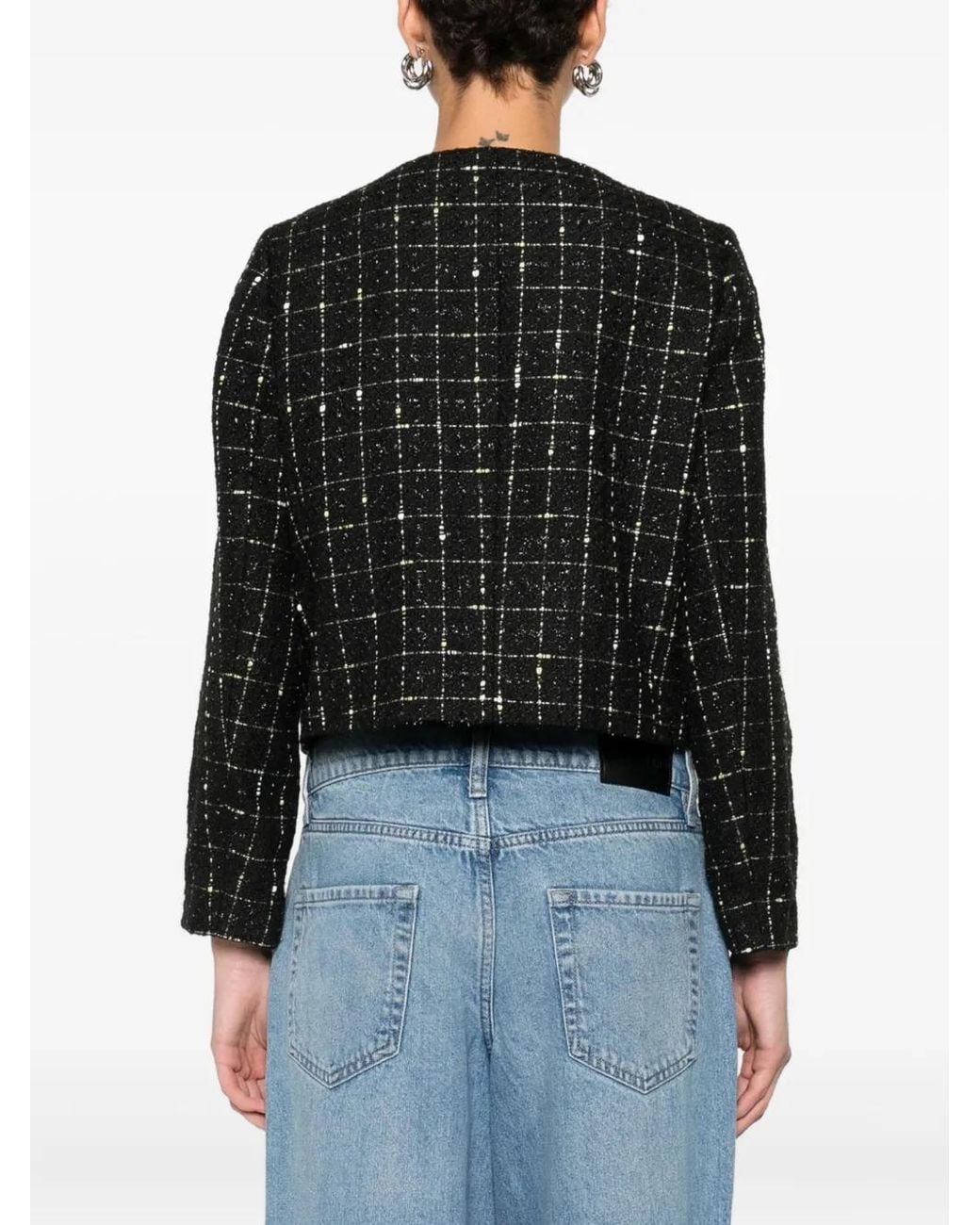 DKNY Black Check-Pattern Cropped Jacket
