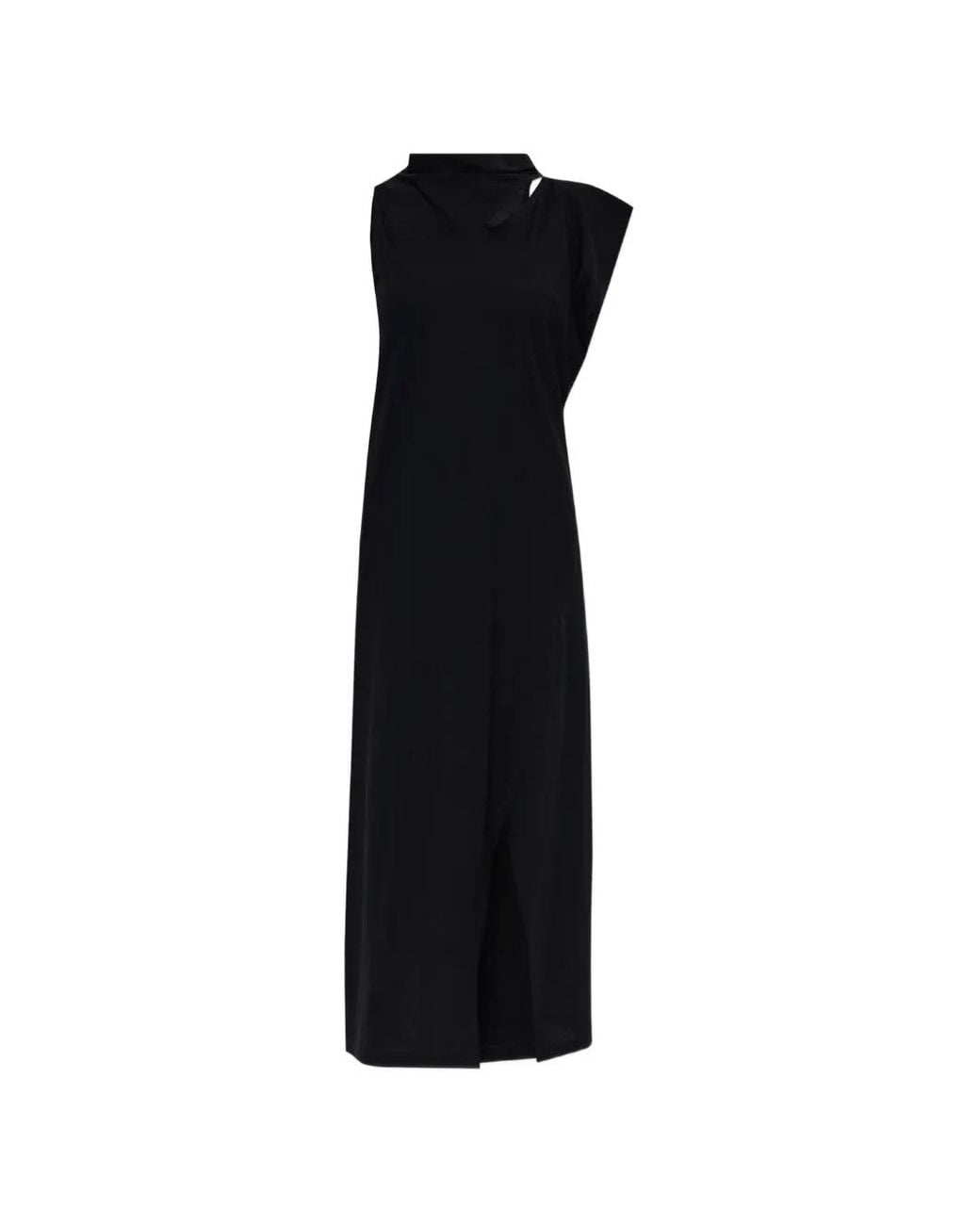 Issey Miyake Black Cut-Out Side-Slit Midi Dress