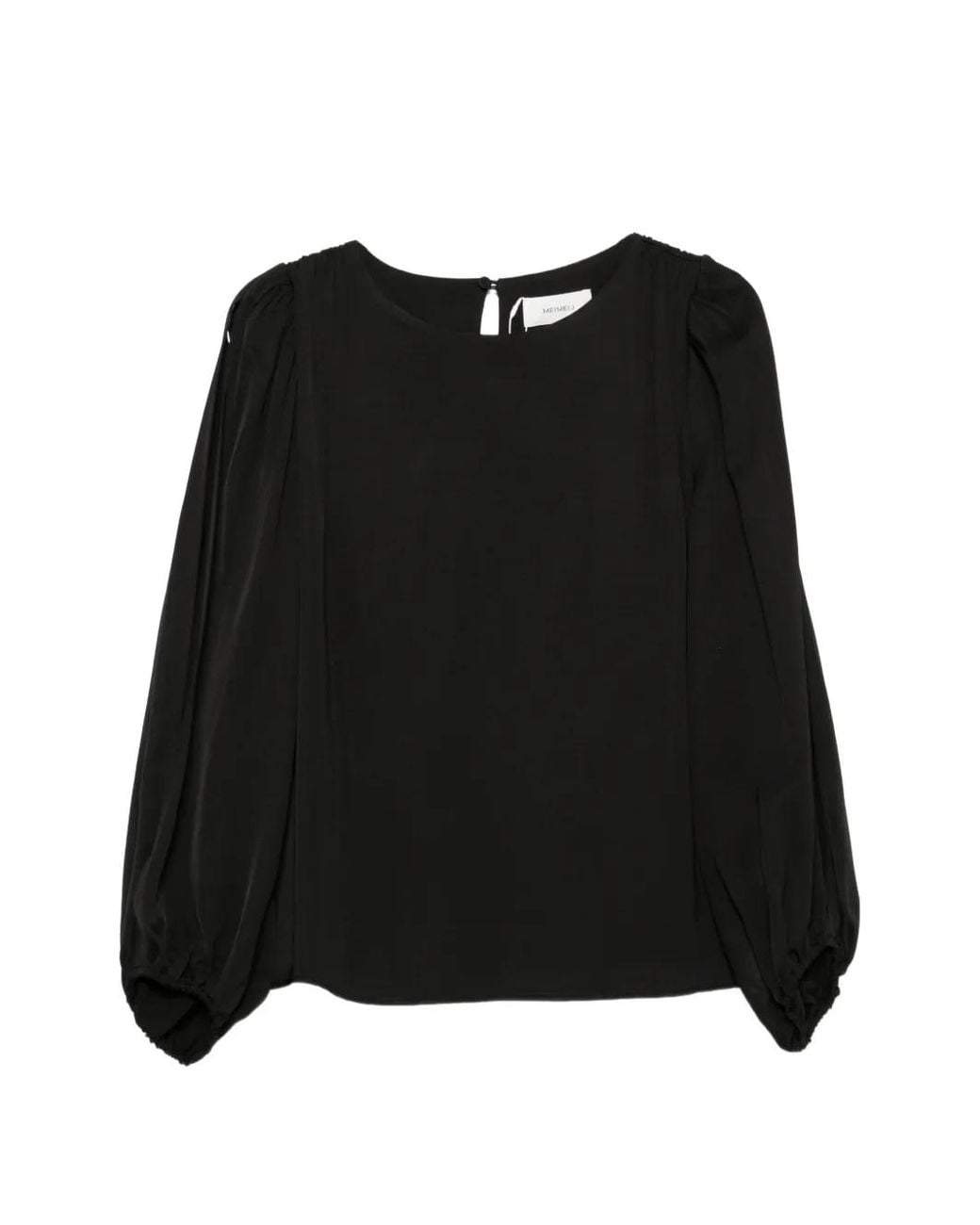 MEIMEIJ Black Slit-Sleeve Pleated Top