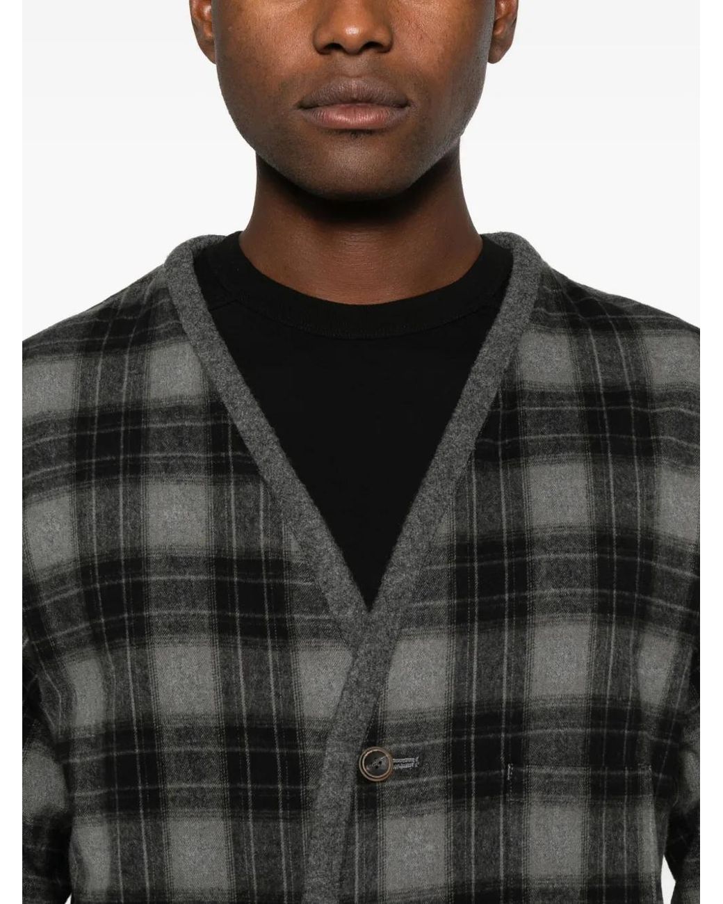 Individual Sentiments Black Plaid-Pattern Cardigan for men