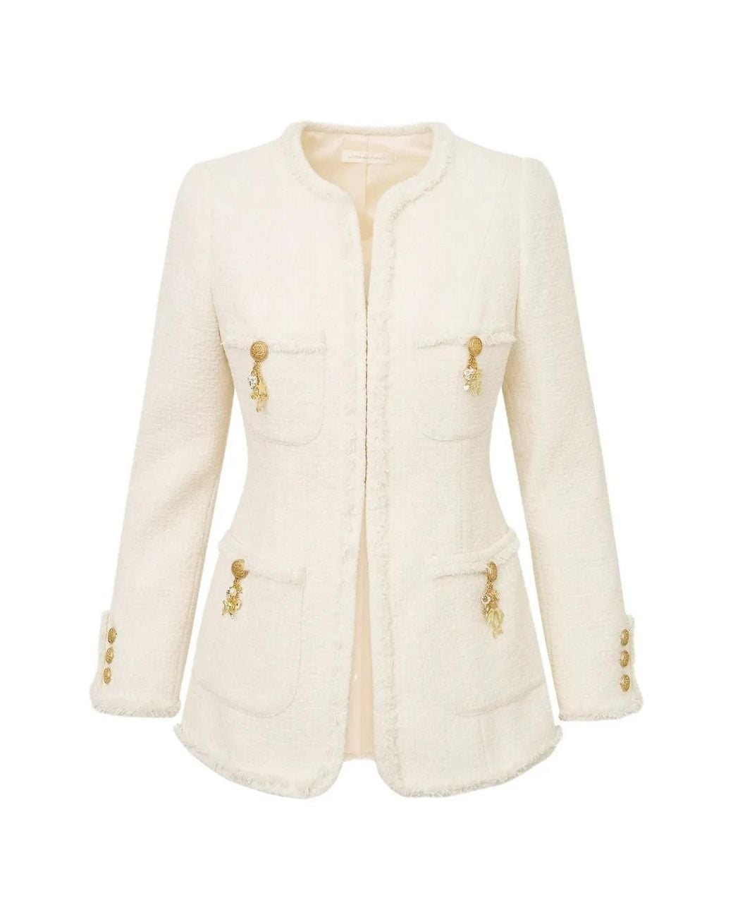 LoveShackFancy White Embellished Fringed Jacket