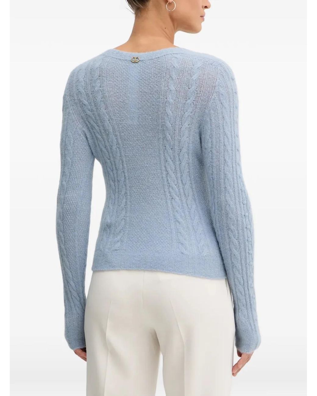 Twinset Blue Cable-Knit V-Neck Sweater