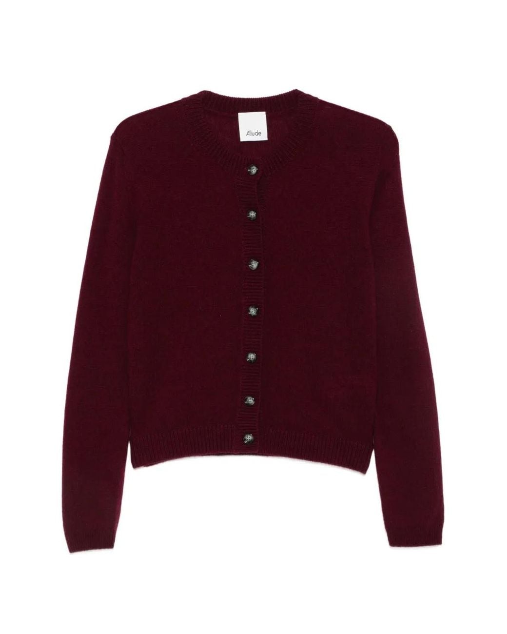 Allude Red Button-Up Ribbed-Trim Cardigan