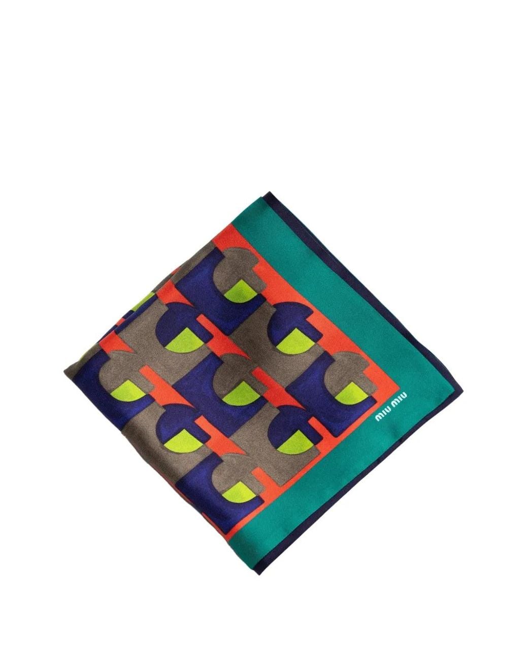 Miu Miu Blue Foulard En Soie À Motif Géométrique