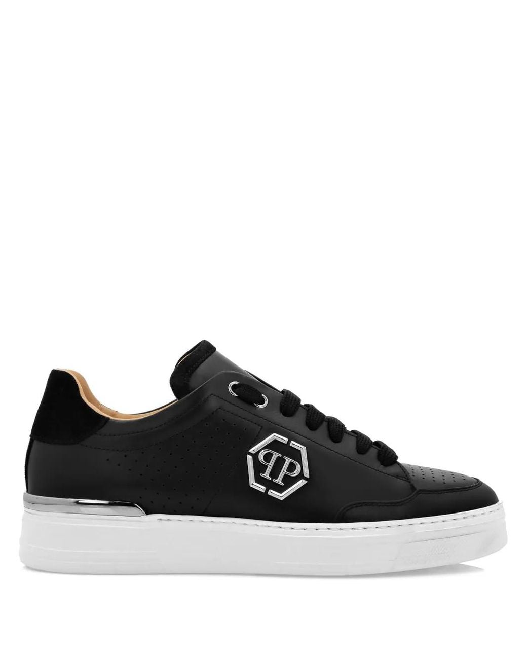 Philipp Plein Black Logo-Print Leather Sneakers