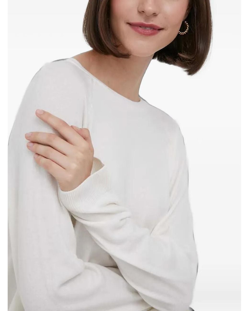 Benetton White Raglan-Sleeve Fine-Knit Sweater