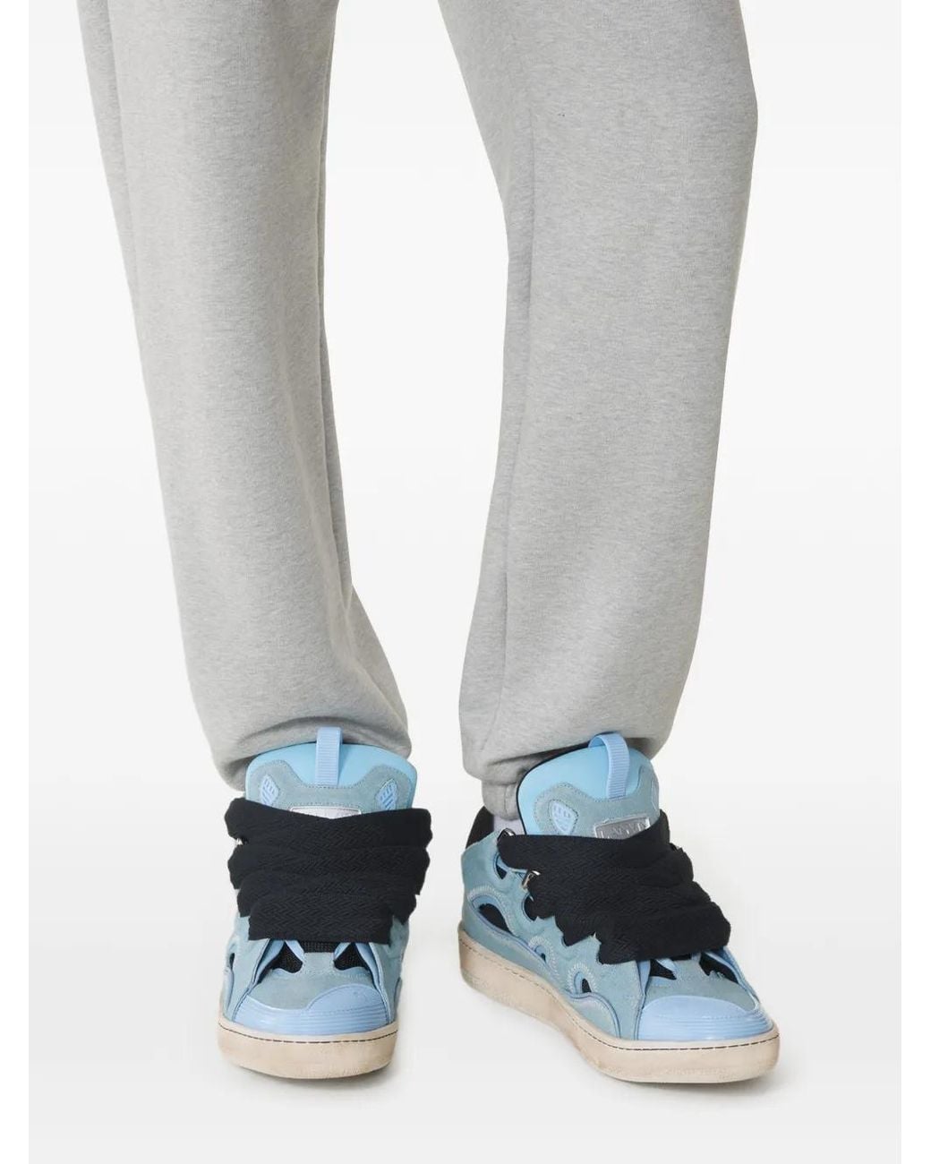 Lanvin Blue Curb Sneakers Cut-Out Suede Sneakers for men
