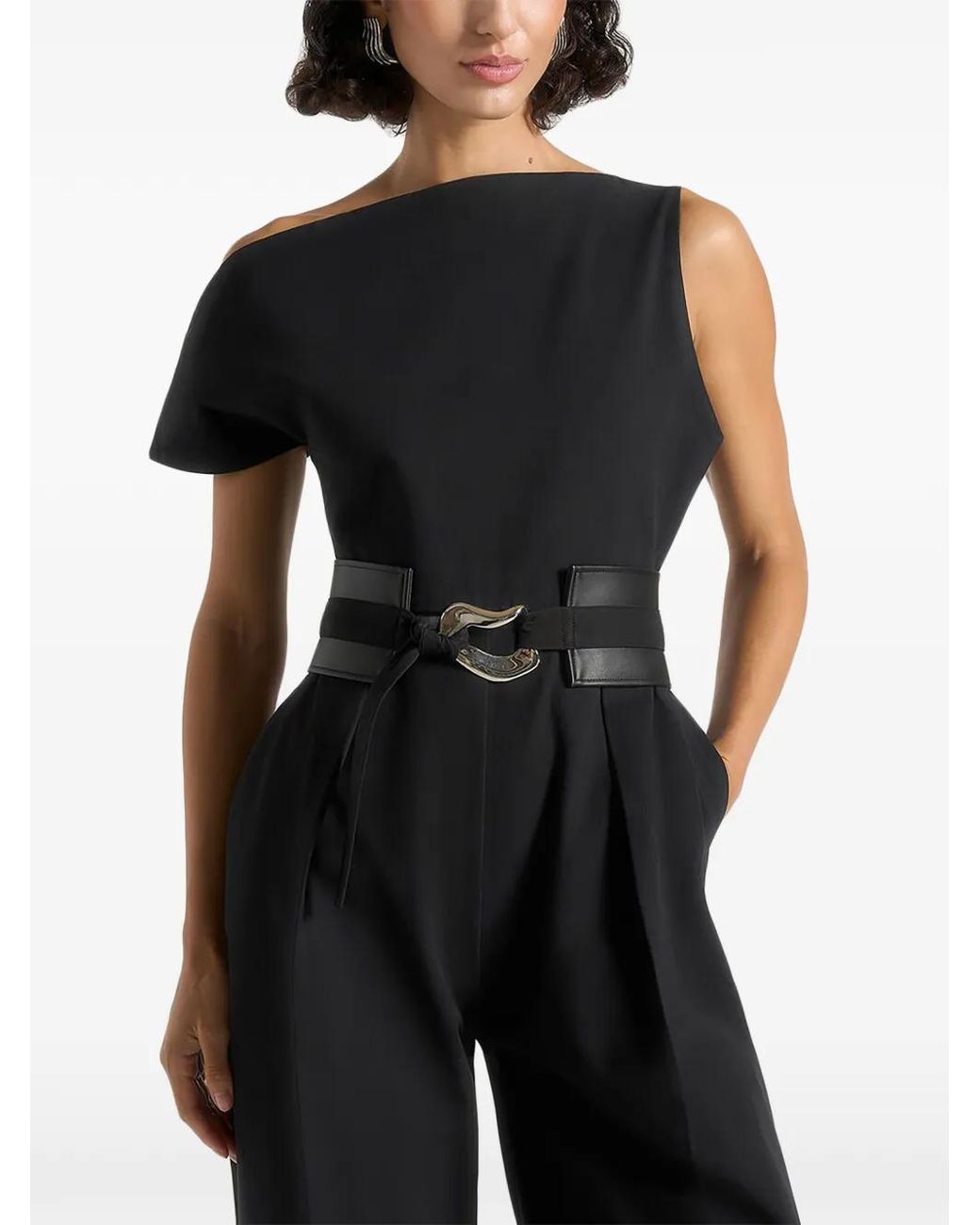 Manière De Voir Black Sabrina Tailored Off Shoulder Jumpsuit With Belt