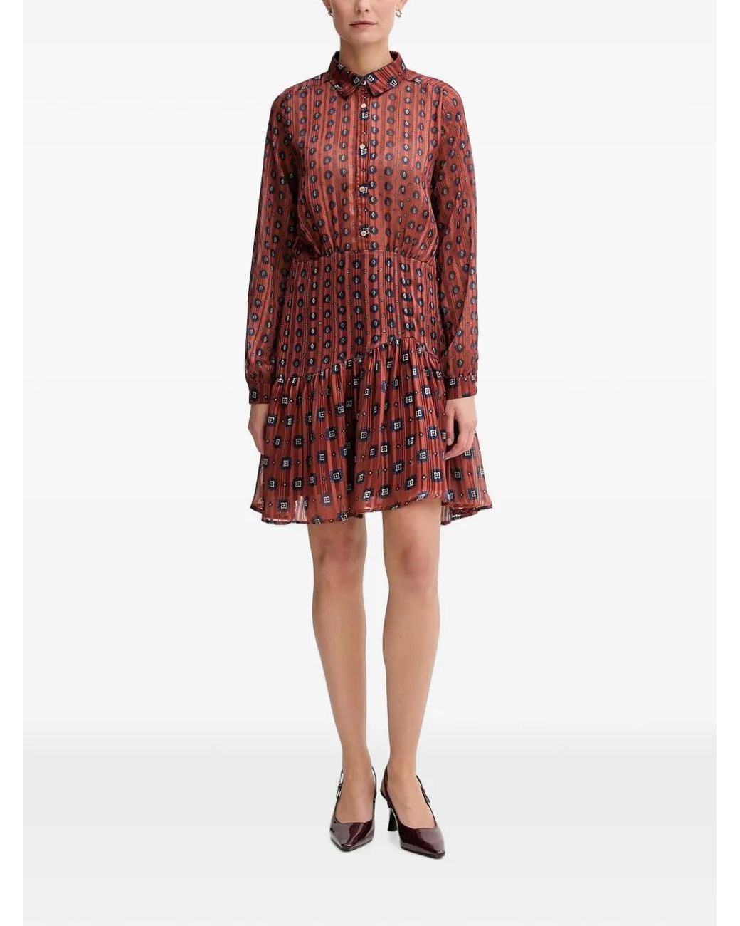 Morgan Red Ruffled-Detail Floral-Print Mini Dress