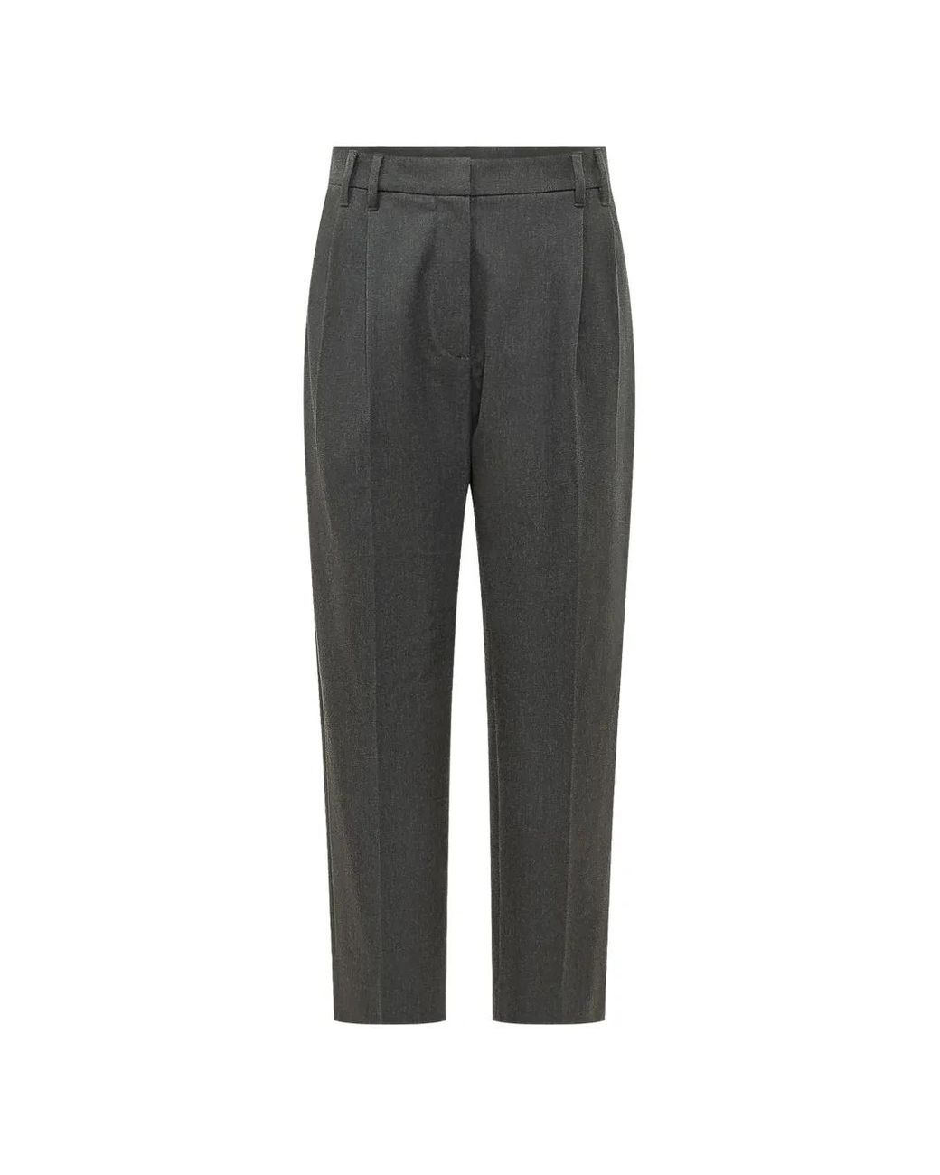 Brunello Cucinelli Gray Pleated Tapered Trousers