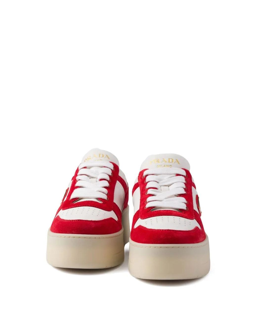 Prada Suede Platform Downtown Sneakers 50 in Red | Lyst UK