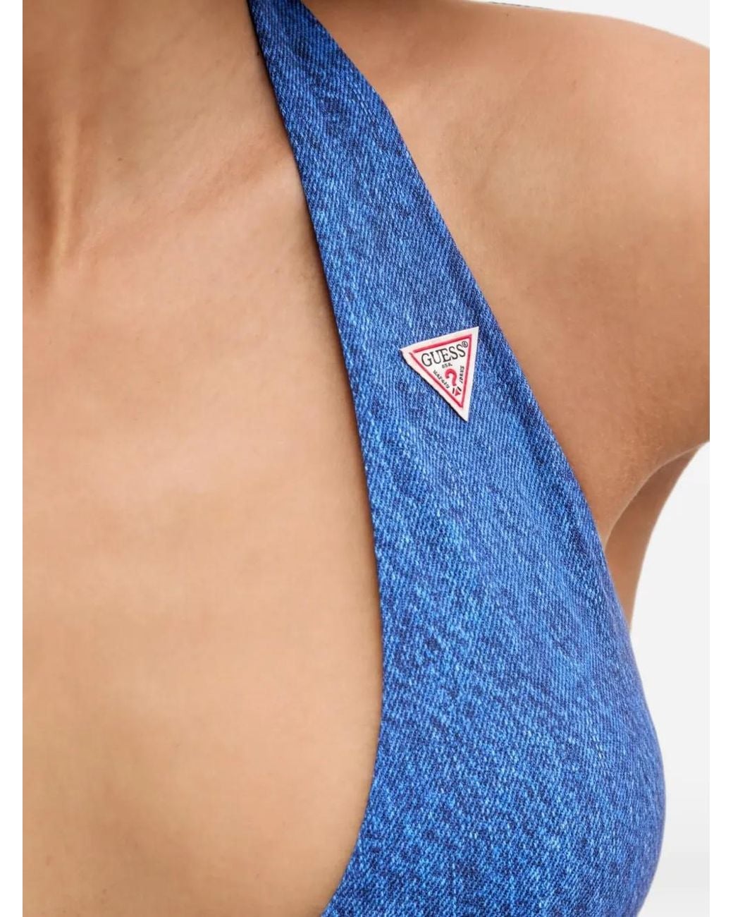 Guess Blue Haut De Bikini À Dos Nu Et Plaque Logo
