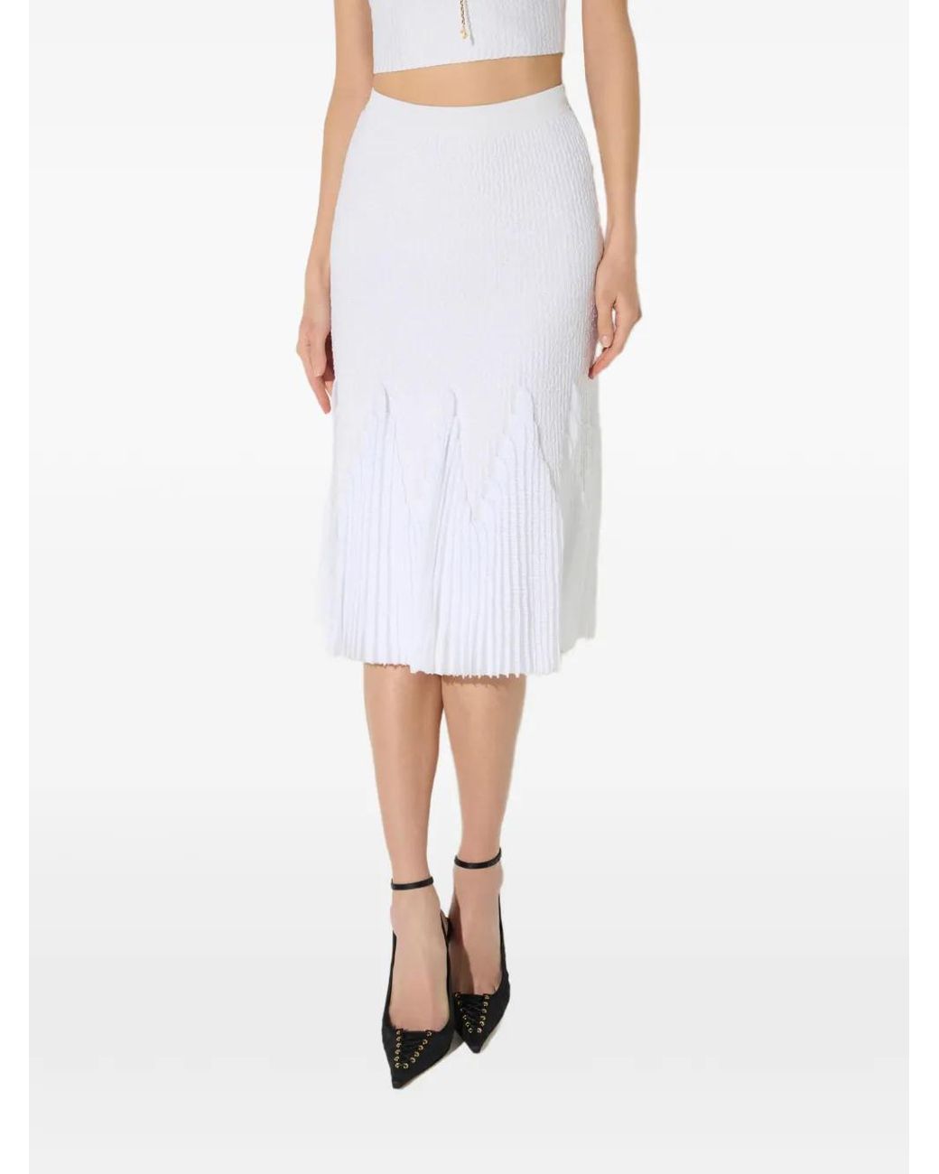 Elisabetta Franchi White Knit Skirt With Ruffles