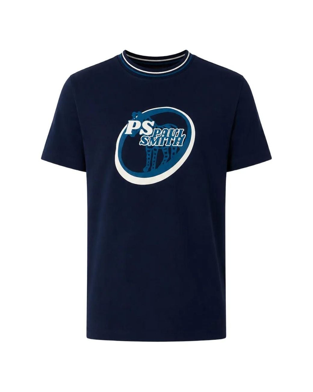 Paul Smith Blue T-Shirt Logo Zebra Ringer for men