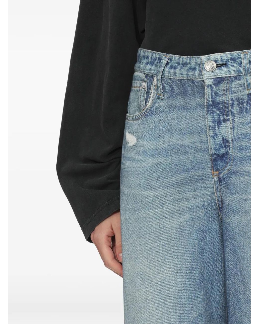 Rag & Bone Blue Distressed Wide-Leg Denim