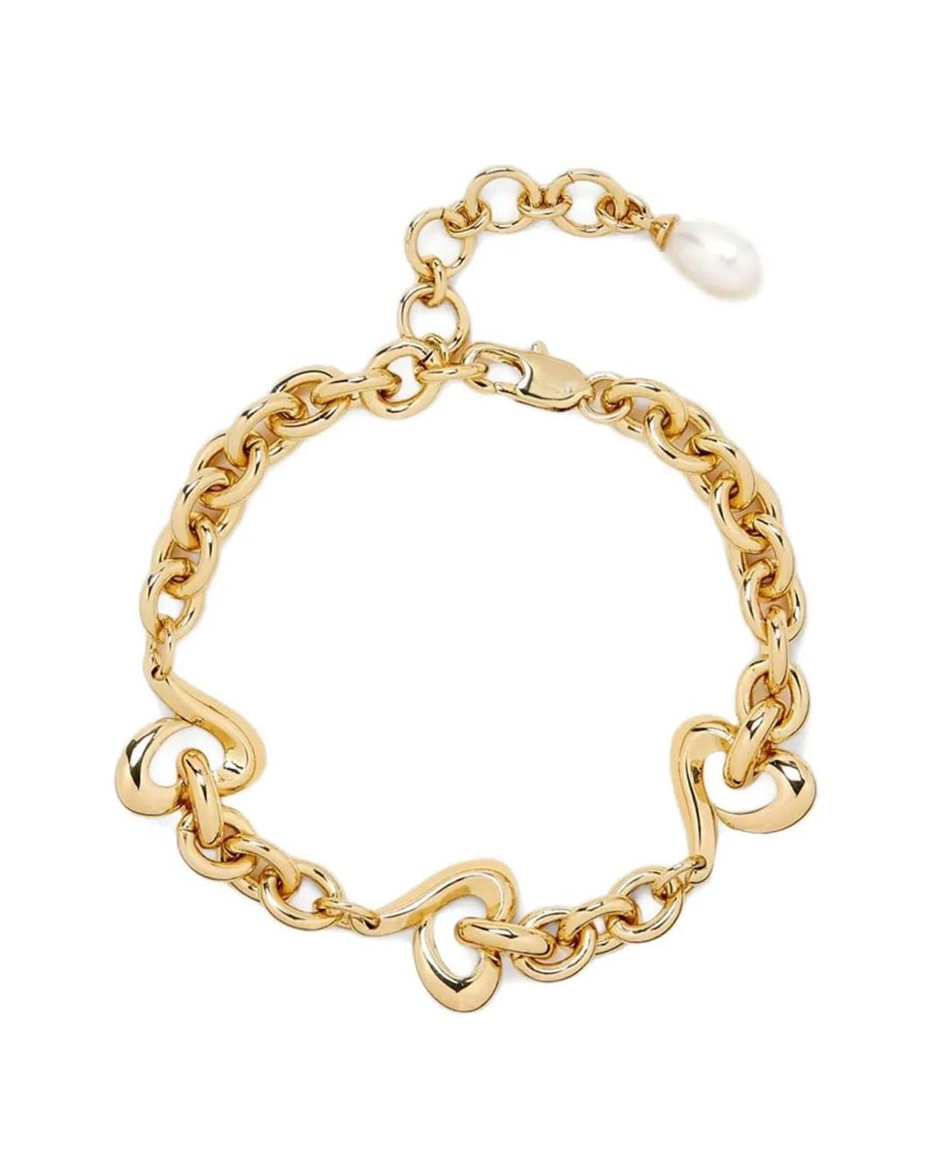 Yoj Metallic Agape Heart Pearl Chain Bracelet