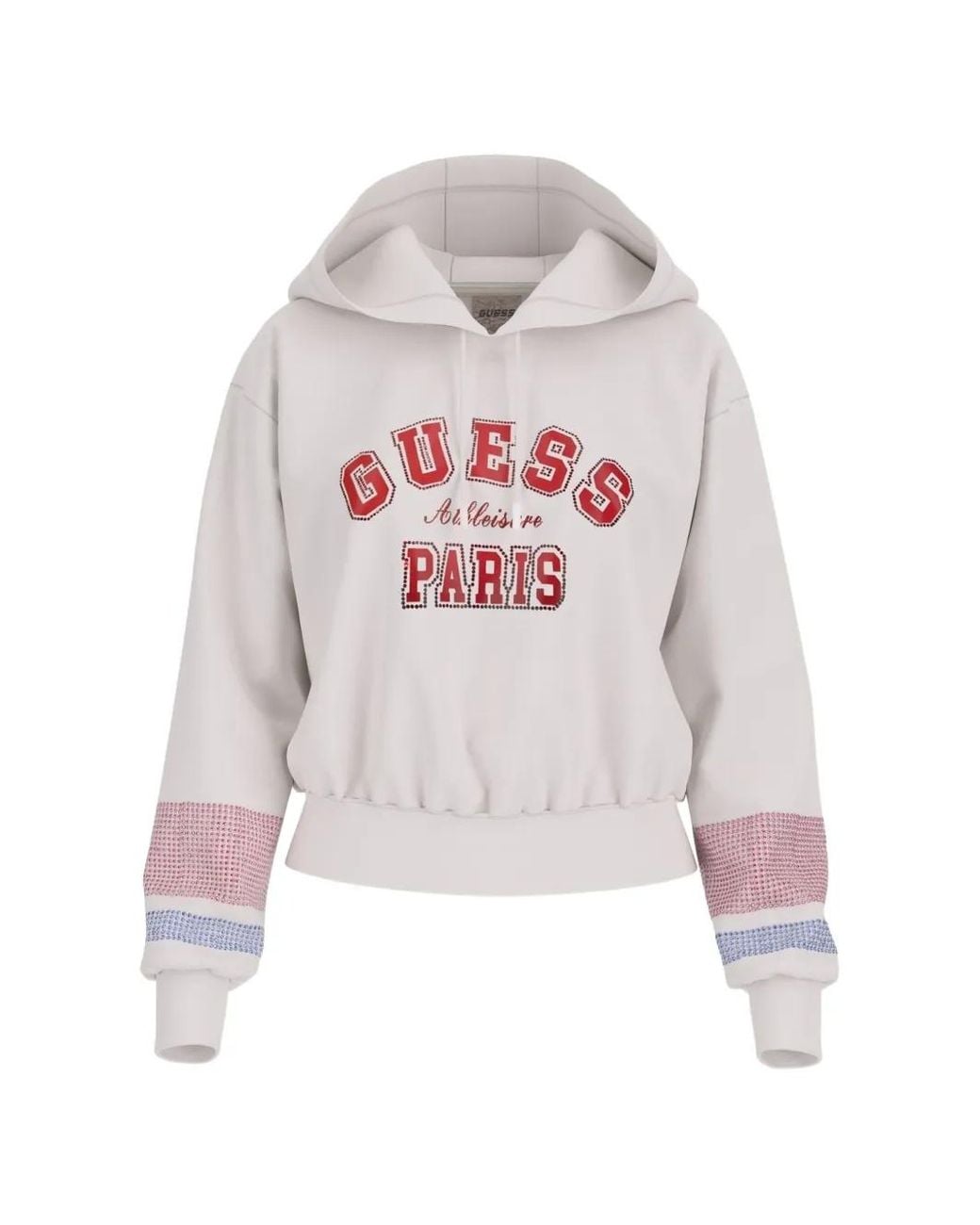 Guess White Hooded Check-Cuff Sweatshirt