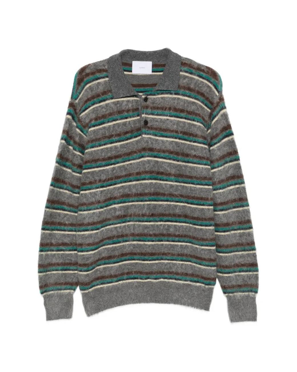 Ssstein Green Striped Polo-Collar Sweater for men