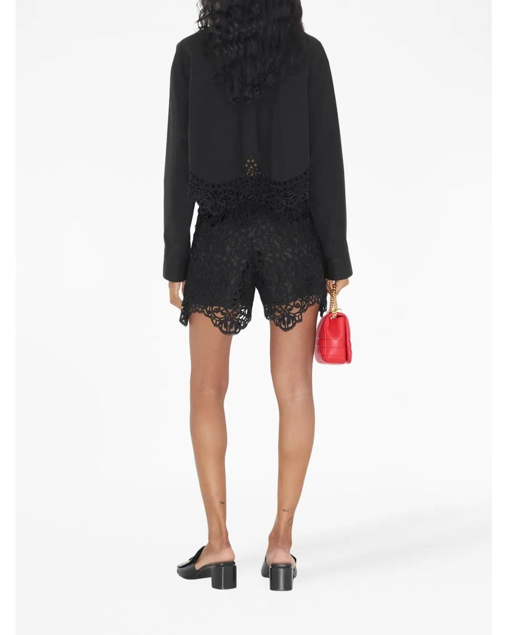 Burberry Black High-Waisted Macramé Lace Shorts