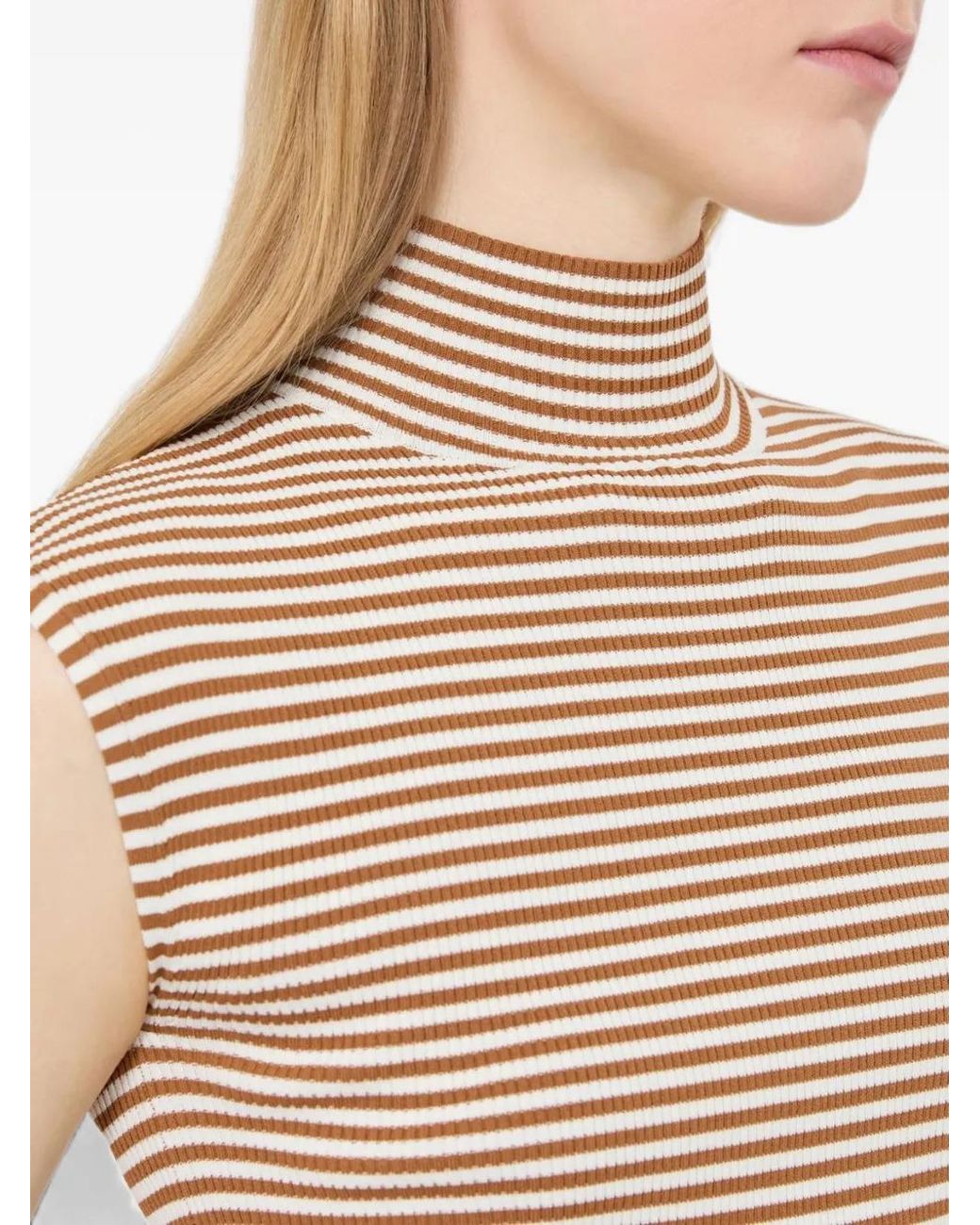 Max Mara Natural Sleeveless Viscose Crepe Polo-Neck Sweater