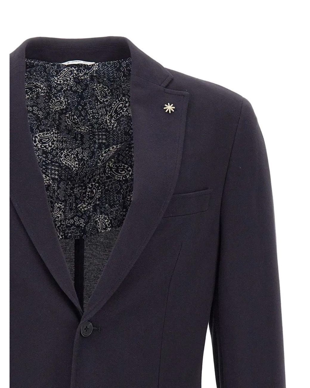 Manuel Ritz Blue Patch-Pocket Star-Pin Blazer for men