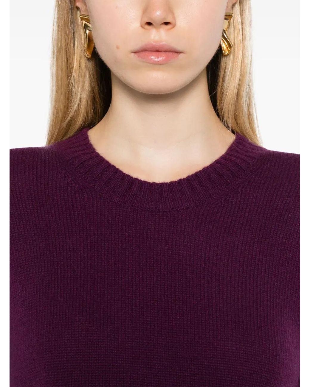 Allude Purple Ribbed-Trim Crew-Neck Sweater