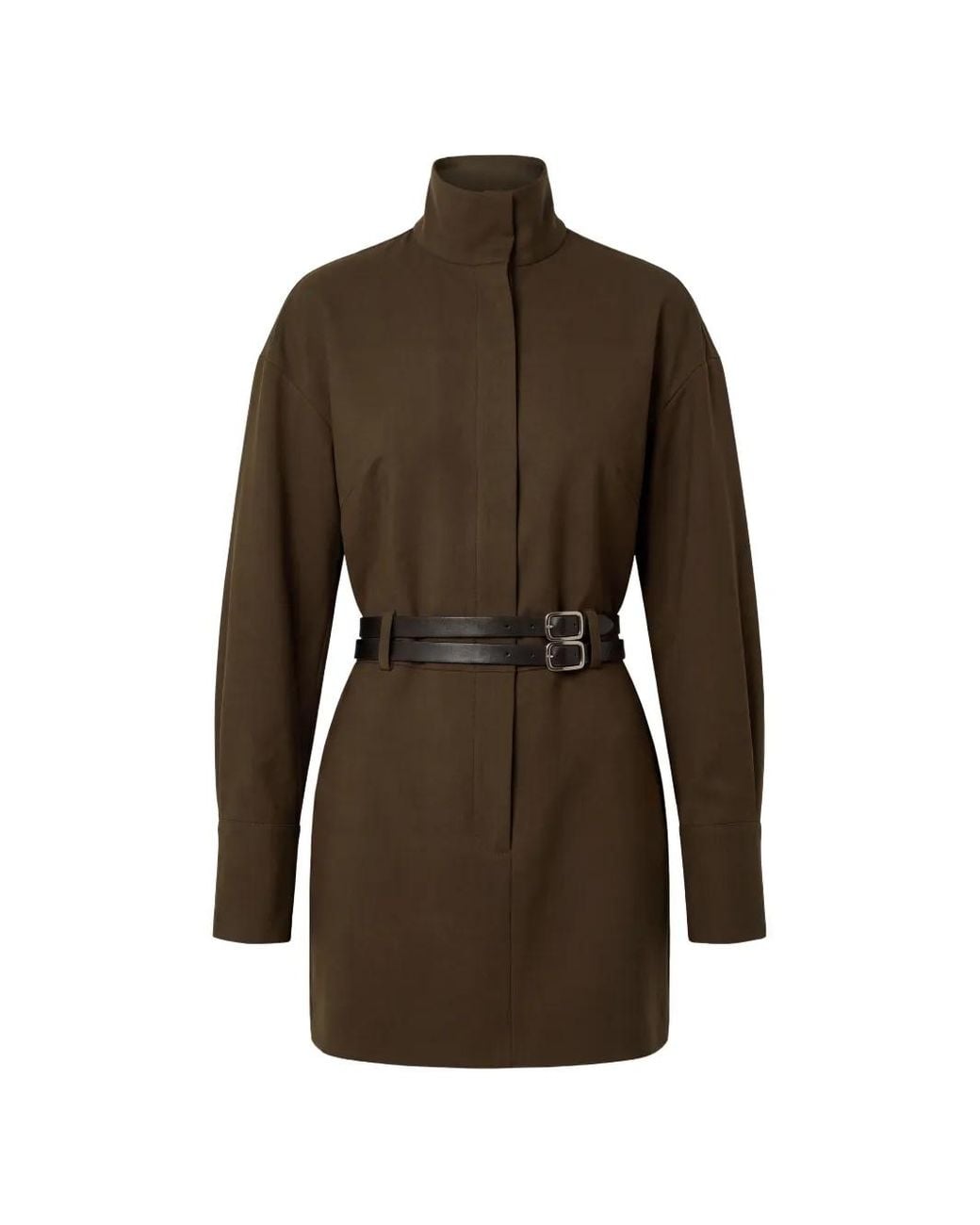 Nicholas Brown Belted High-Neck Mini Dress