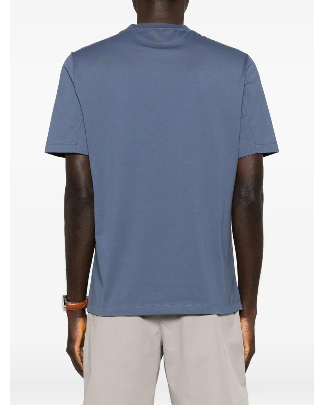 Brunello Cucinelli Blue Logo Cotton T-Shirt for men
