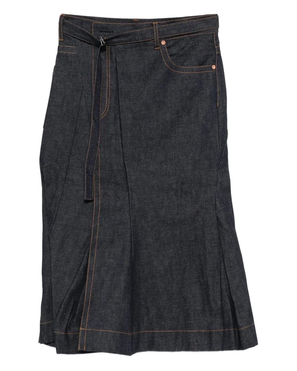 Sacai Black Belted Pleated Denim Skirt