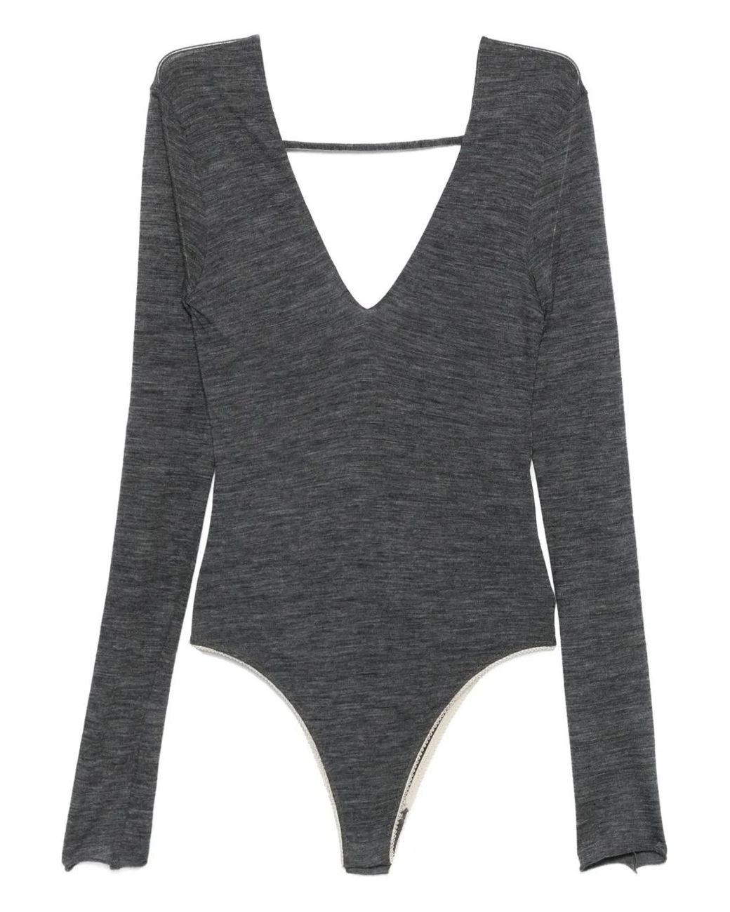 Alysi Gray V-Neck Long-Sleeve Bodysuit