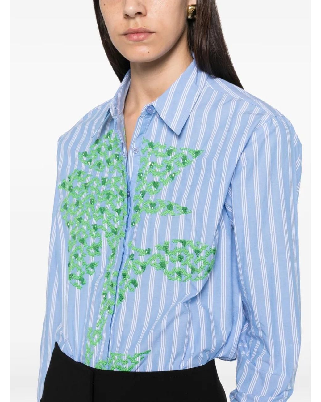 Essentiel Antwerp Blue Kdot Embroidered Striped Shirt