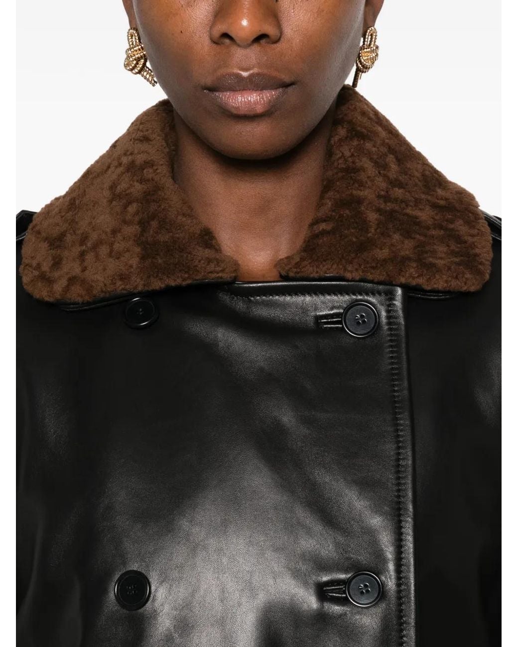 Salvatore Santoro Black Shearling-Collar Double-Breasted Jacket