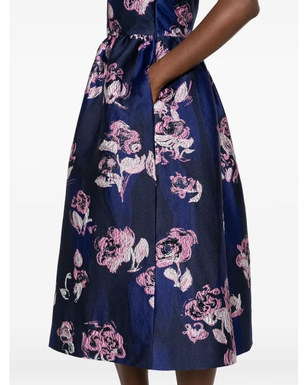 Stine Goya Blue Floral-Jacquard Flared Midi Dress