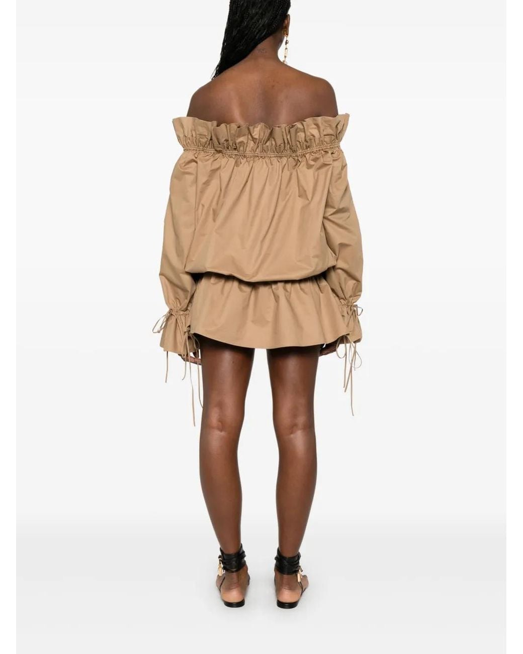 Saint Laurent Natural Ruched Mini Dress