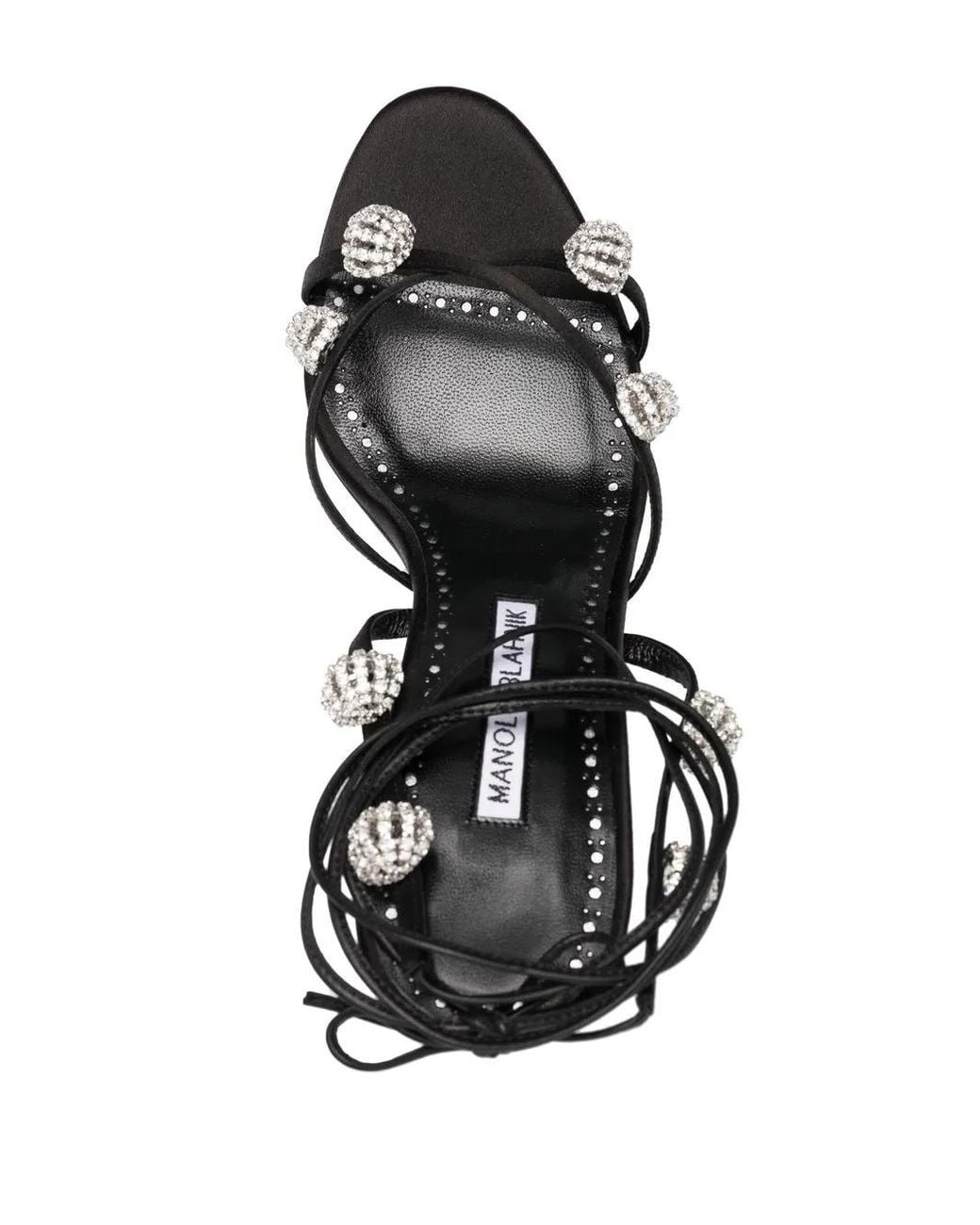 Manolo Blahnik Black Elsaka 100Mm Embellished Sandals