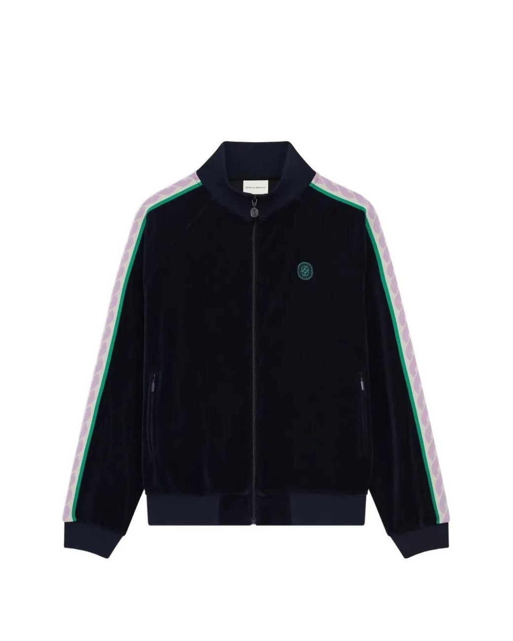 Drole de Monsieur Blue Logo-Embroidered Velvet Track Jacket for men