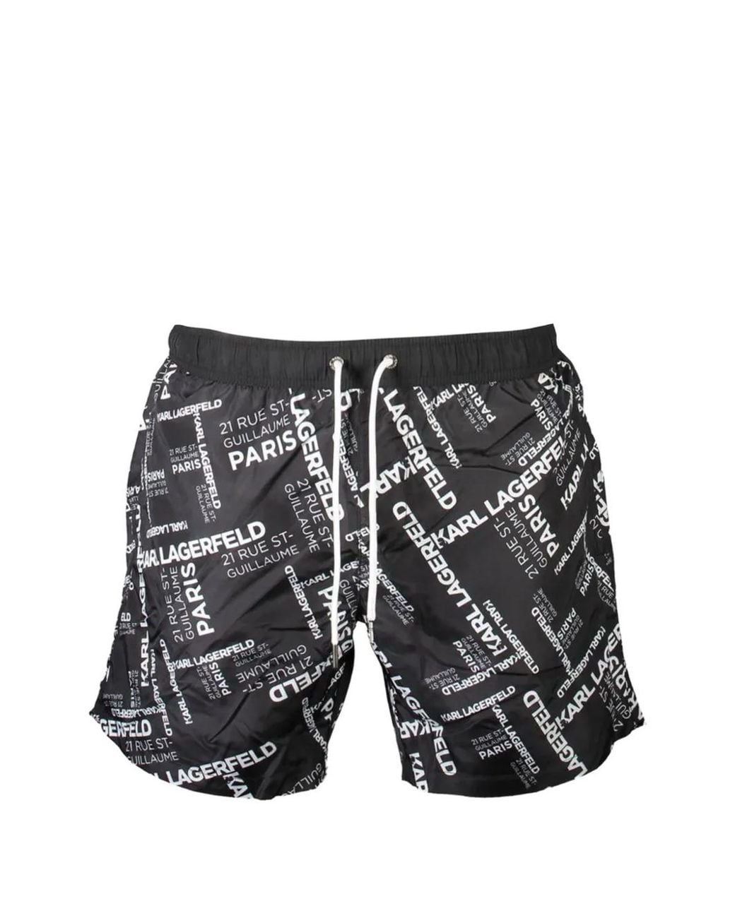 Karl Lagerfeld Black Logo-Print Drawstring Swim Shorts for men