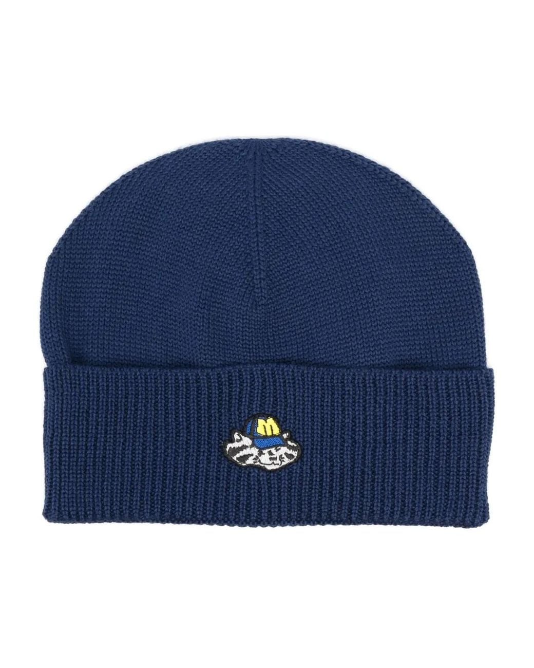 Berretto Con Applicazione Logo di MSGM in Blue da Uomo