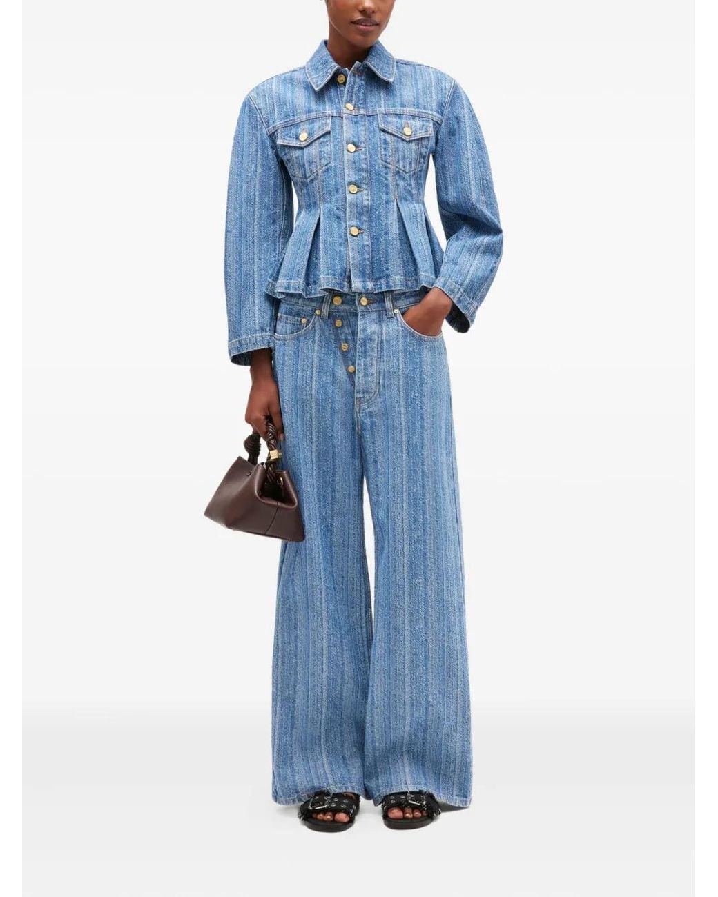 Ganni Blue Pleated Denim Jacket