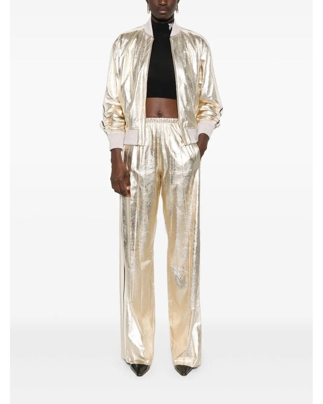 Palm Angels White Leather Bomber Jacket