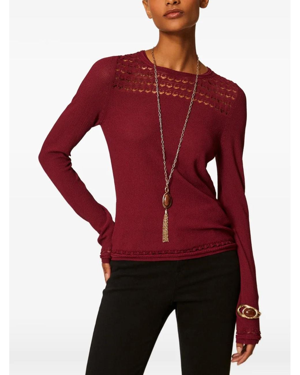 Twinset Red Crew Neck Jumper With Cable Pattern