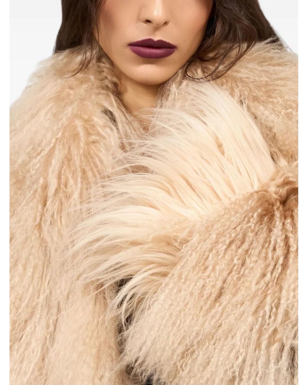Roberto Cavalli Natural Shearling-Trim Ribbed-Knit Coat