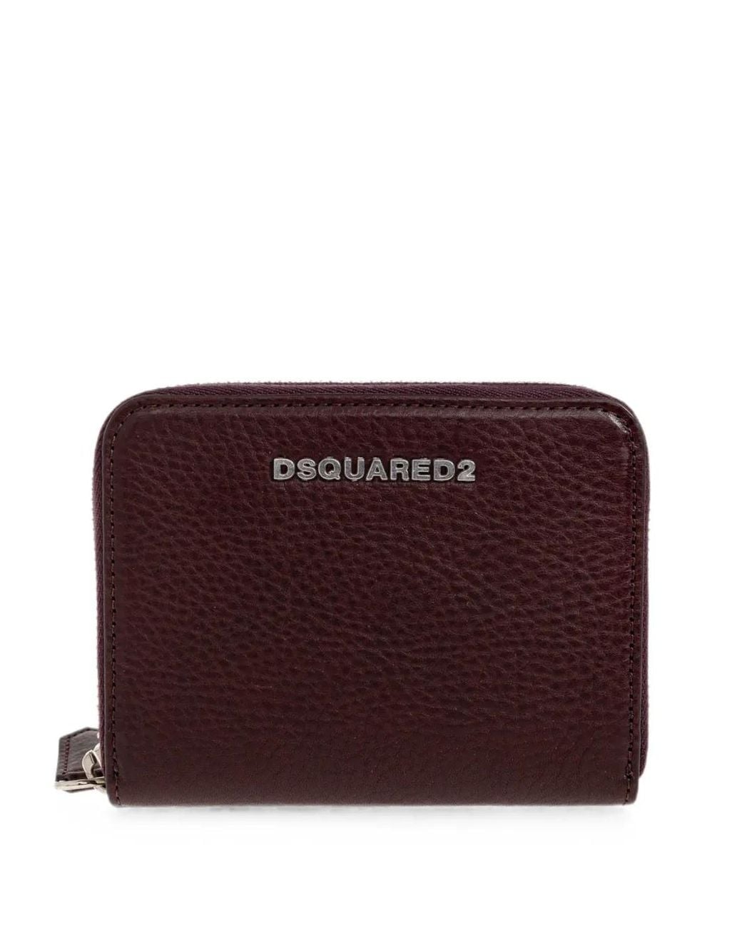 DSquared² Purple Logo-Plaque Pebbled-Leather Wallet