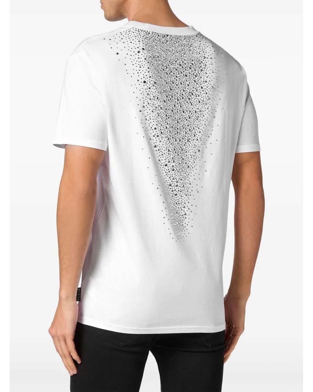 Philipp Plein White Crystal-Embellished Cotton T-Shirt for men