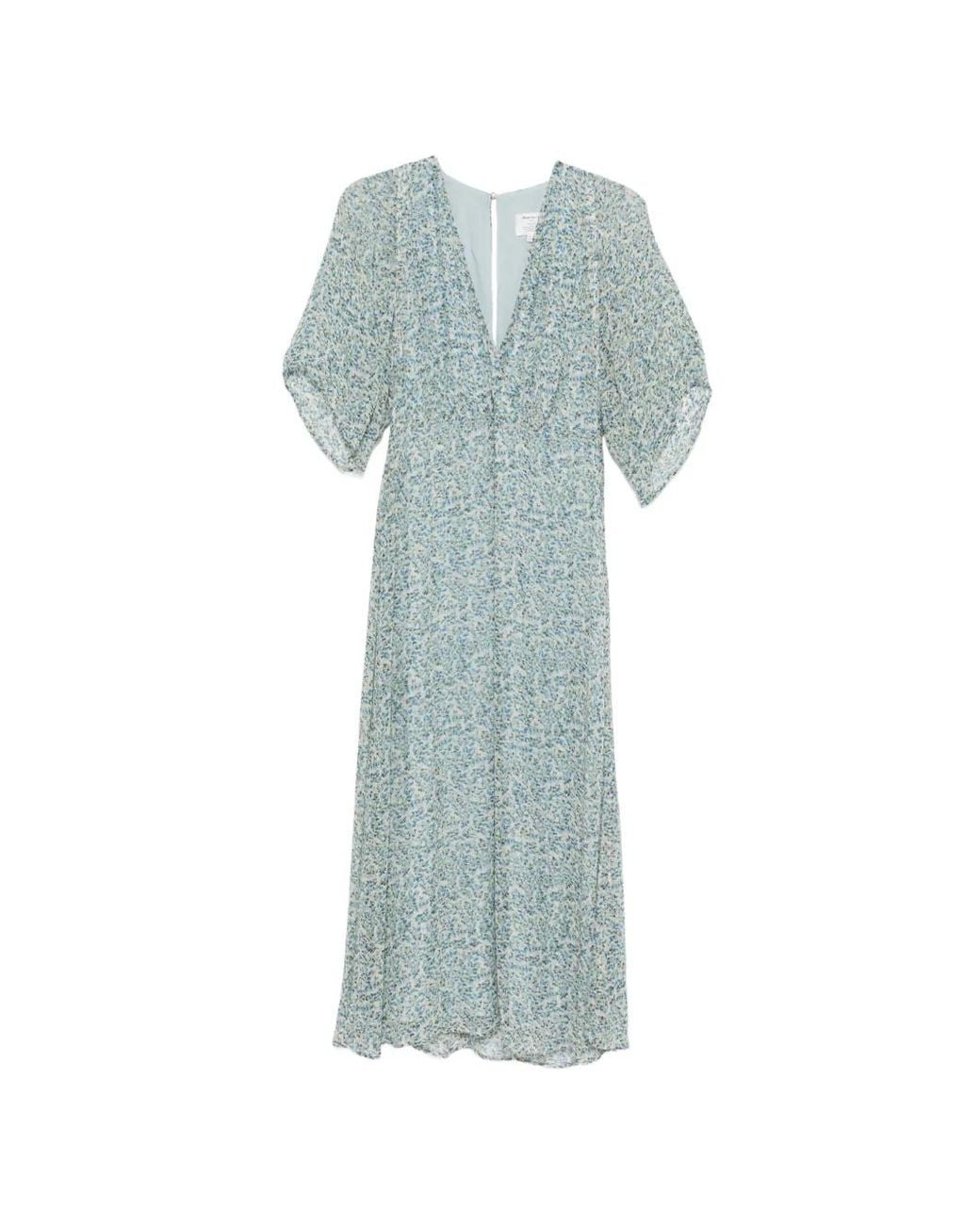 MAISON 123 Blue Balma Floral-Print Flutter-Sleeve Midi Dress