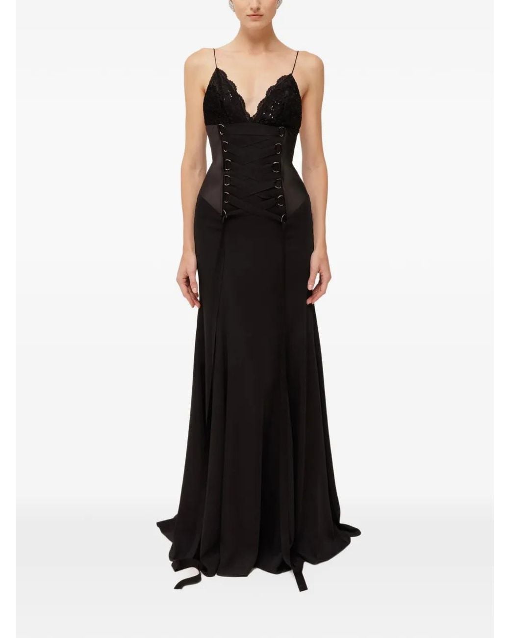 Nissa Black Lace Sequin Corset Maxi Dress