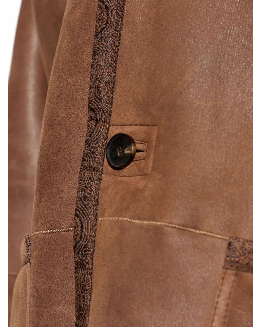 Etro Brown Paisley-Print Coat With Shearling Lining for men